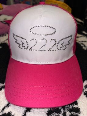 Brand New Pink & White Rhinestone "222" Trucker Hat